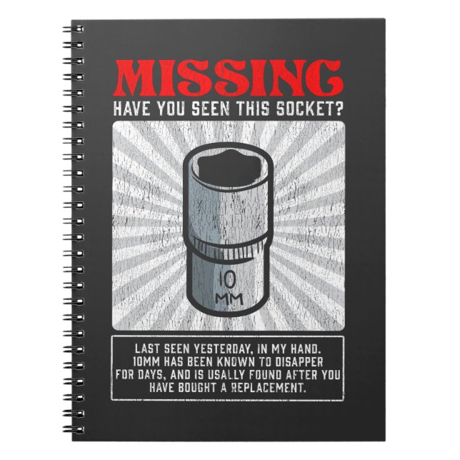 Cuaderno Funny Mechanic 10mm Socket Missing Workshop Tool (Frente)
