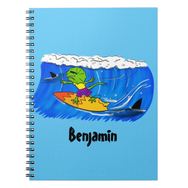 Cuaderno Funny personalizado de surf con lagarto frito (Frente)