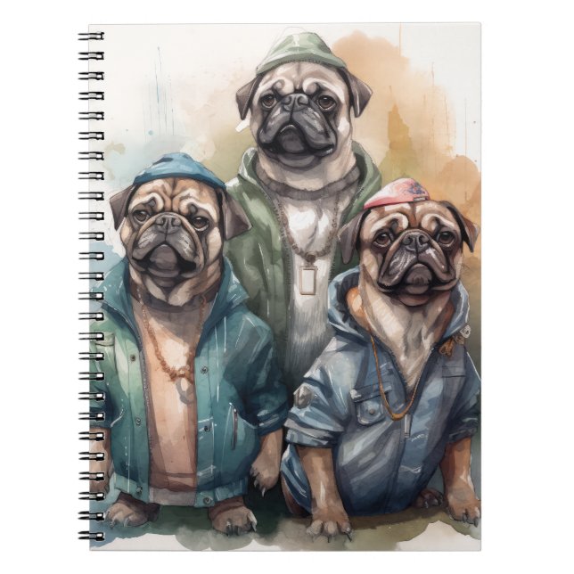 Cuaderno Funny Pug Watercolor Art (Frente)