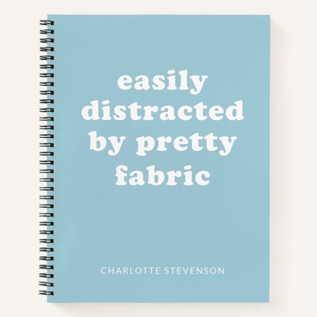 Cuaderno Funny Quilter Fabric Cita Nombre Personalizado Azu (Anverso)