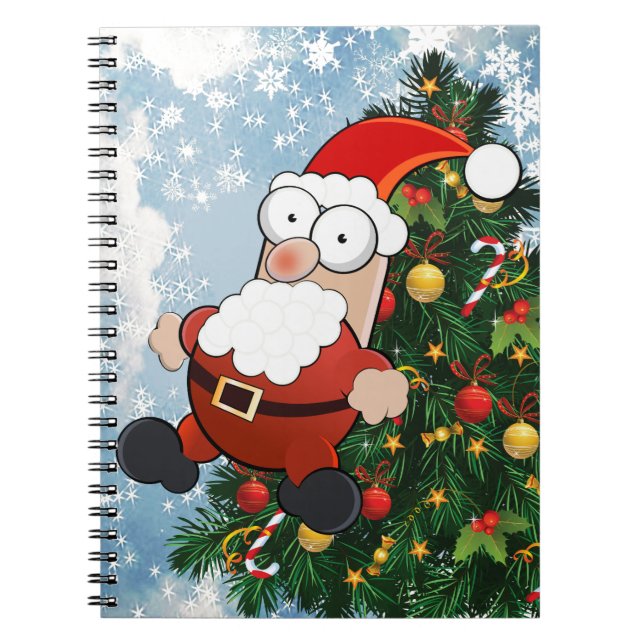 Cuaderno Funny santa claus y un árbol de navidad decorado (Frente)