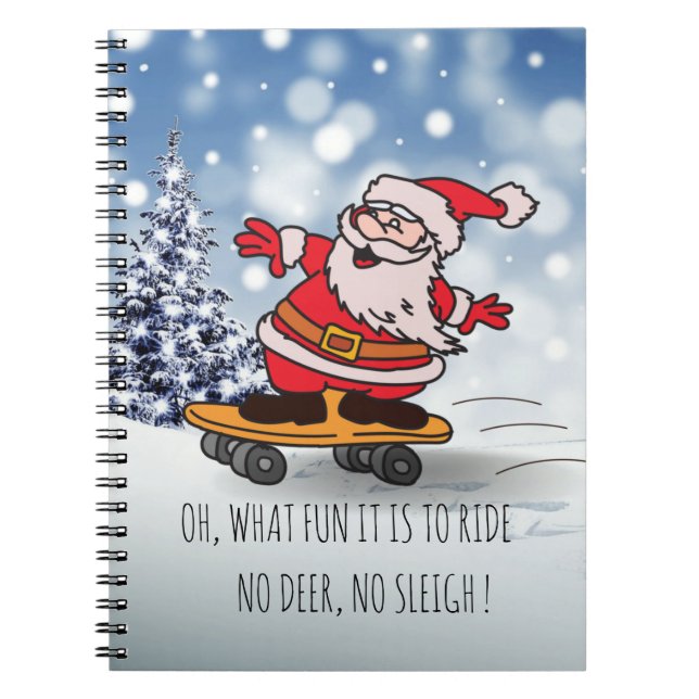 Cuaderno Funny Santa en Skateboard para niños Navidades (Frente)