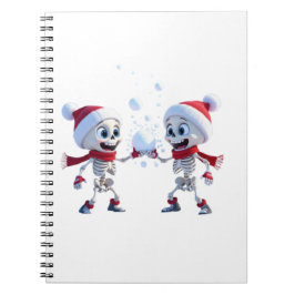 Cuaderno Funny Santa Skeletons Having a Snowball Fight 
