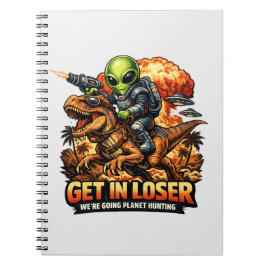 Cuaderno Funny Sci-Fi Fantasy Meme Art, Alien Riding Dinosa