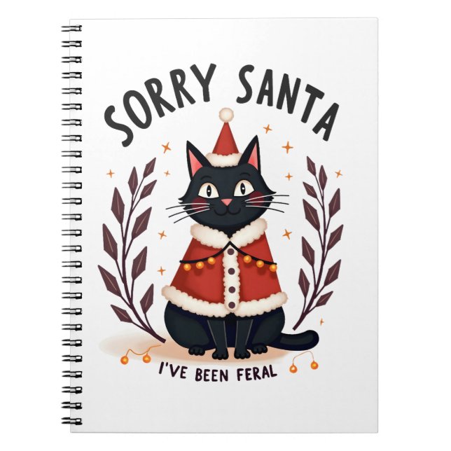 Cuaderno Funny Sorry Santa I've Been Feral Black Cat Christ (Frente)