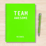 Cuaderno Funny Team Personalized Notes Office Meeting<br><div class="desc">Funny Team Personalized Notes Office Meeting Notebook incluye el texto "Team Awesome" con su nombre personalizado debajo en un fondo verde neon neutro de género. Personalice editando el texto en el cuadro de texto proporcionado. Diseñado por ©Evco Studio www.zazzle.com/store/evcostudio</div>