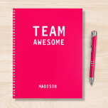 Cuaderno Funny Team Personalized Notes Office Meeting<br><div class="desc">Funny Team Personalized Notes Office Meeting Notebook incluye el texto "Team Awesome" con su nombre personalizado debajo en un fondo neon rosado. Personalice editando el texto en el cuadro de texto proporcionado. Diseñado por ©Evco Studio www.zazzle.com/store/evcostudio</div>