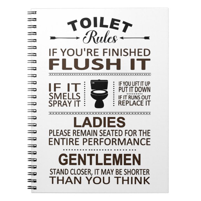 Cuaderno Funny Toilet Rules Bathroom Humor (Frente)