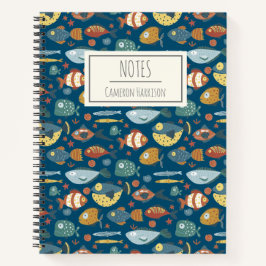 Cuaderno Funny Whimsical Ocean Sea Fish Blue Personalizado