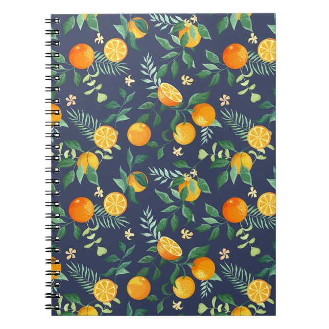 Cuaderno Fusión cítrica: Naranjas con flores tropicales (Frente)
