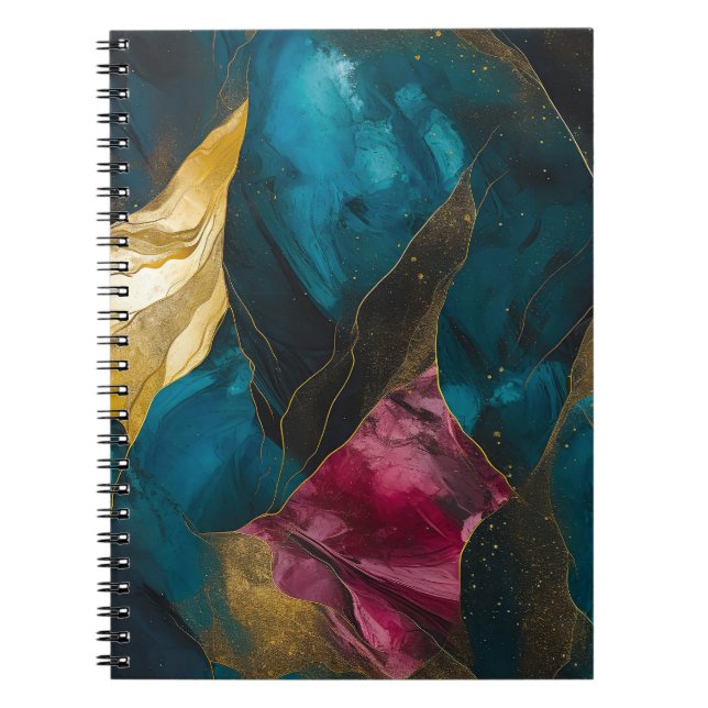 Cuaderno Fusión de mármol teal y dorado de medianoche (Frente)
