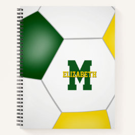 Cuaderno fútbol con colores de equipo oro verde monogramado