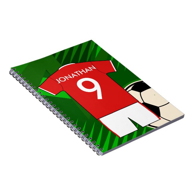 Cuaderno Fútbol personalizado Jersey rojo y blanco (Lado Derecho)