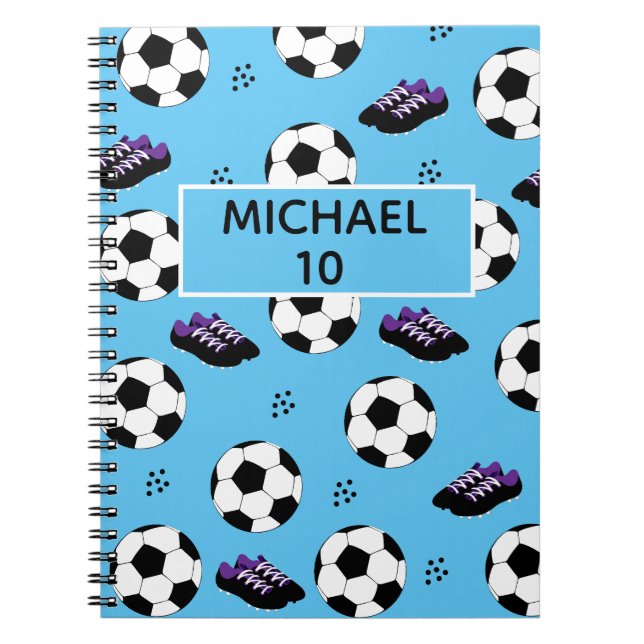 Cuaderno Fútbol Personalizado Nombre Y Número azul (Frente)