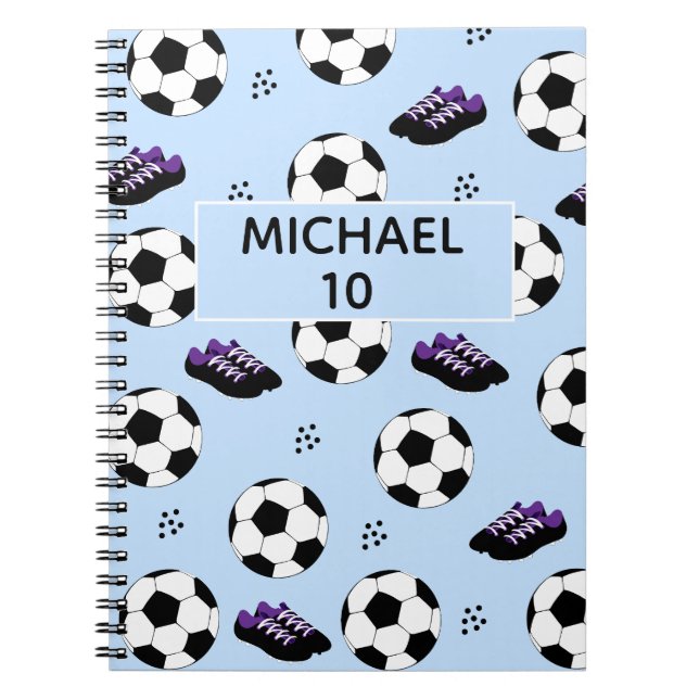 Cuaderno Fútbol Personalizado Nombre Y Número azul (Frente)