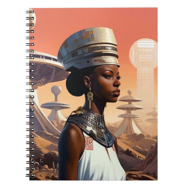 Cuaderno Futurista ciencia ficción de reina afrofuturista (Frente)