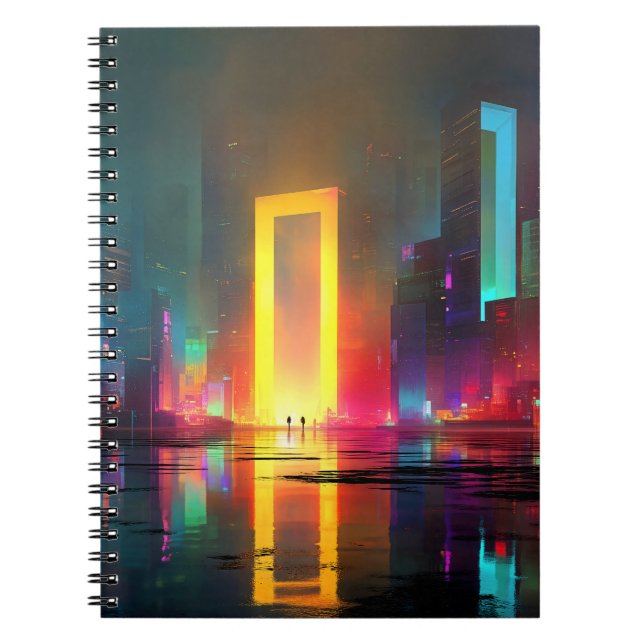 Cuaderno Futuristic City with Radiant Neon Portal (Frente)
