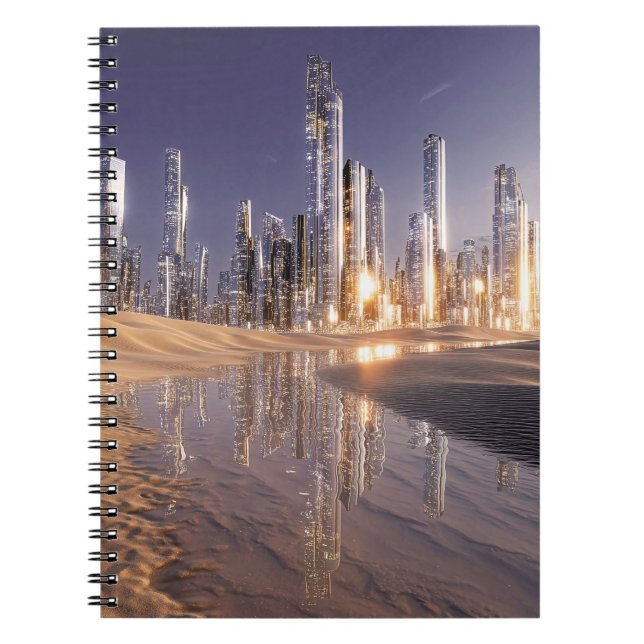 Cuaderno Futuristic Sci-Fi City Reflected In Desert Sands (Frente)