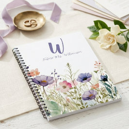 Cuaderno Futuro Sra Monograma Elegante Flor Silvestre Púrpu