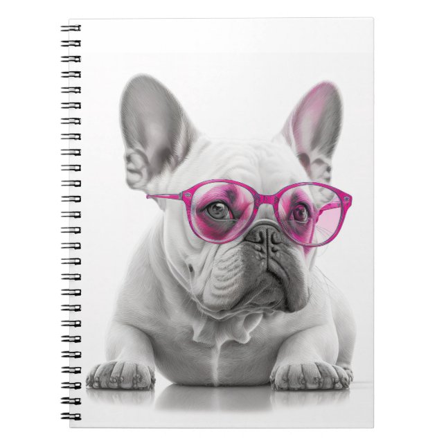 Cuaderno Gafas de Bulldog rosado Francés Portátil de foto e (Frente)