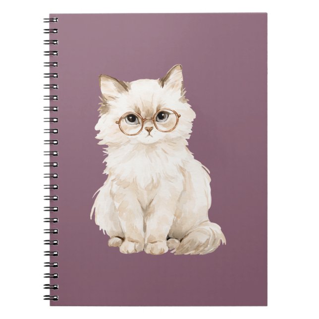 Cuaderno Gafas de gato blanco crema morado  (Frente)