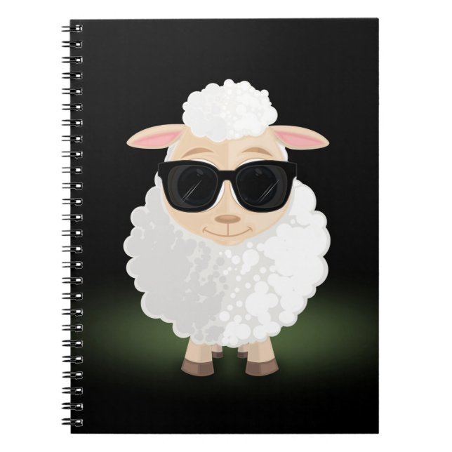 Cuaderno Gafas de sol Cool Sheep Neon Verde Estética de Dib (Frente)
