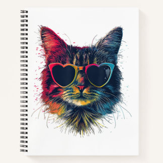 Cuaderno Gafas de sol de Día de San Valentín lindo gato muj