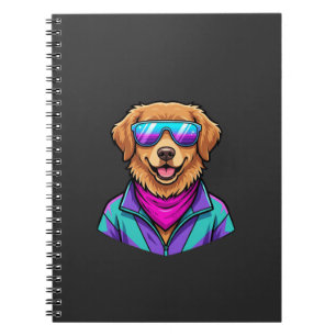 Cuaderno Gafas de sol de perro lindo Arte retro neón_1