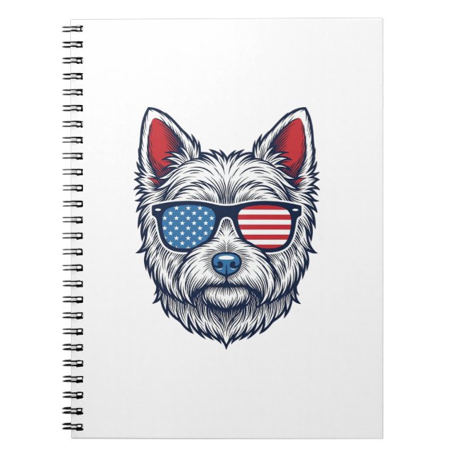 Cuaderno Gafas de sol patrióticas para perros Westie Arte v (Frente)