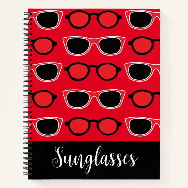 Cuaderno Gafas de sol rojas negras personalizadas (Anverso)