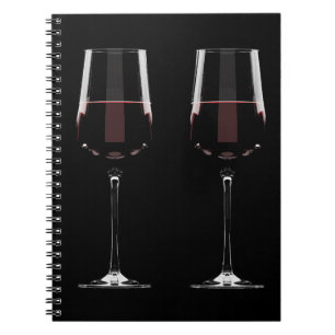 Cuaderno Gafas de vino con vino tinto en negro