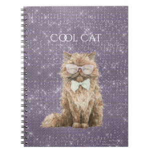Cuaderno Gafas Moradas de Brillo Marrón Gato Cool  