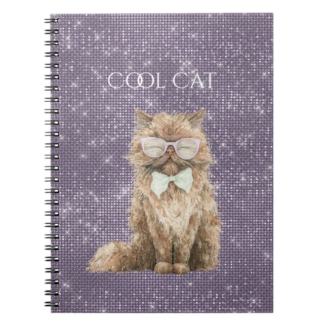 Cuaderno Gafas Moradas de Brillo Marrón Gato Cool   (Frente)