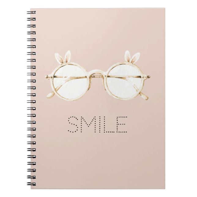 Cuaderno Gafas sonrientes de orejas de conejo blancas rosad (Frente)