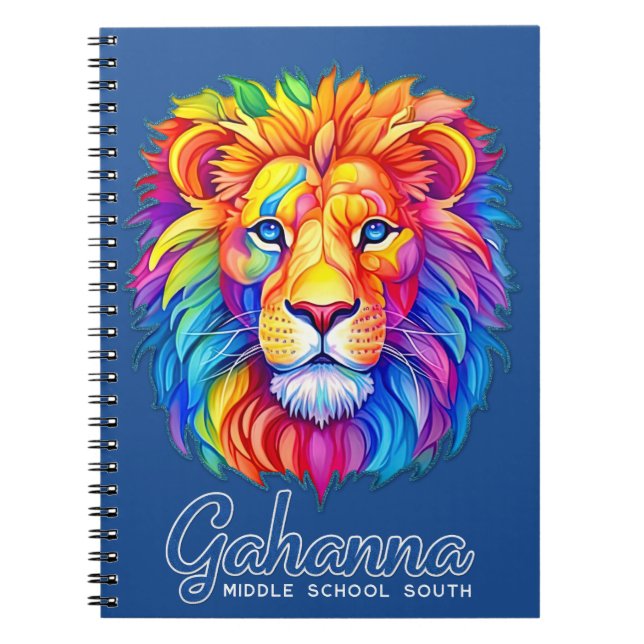 Cuaderno Gahanna León Arcoíris Cabeza Falso Brillo Espiral (Frente)