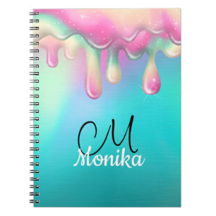 Cuaderno Galaxia de goteo en arcoiris rosa turquesa suave