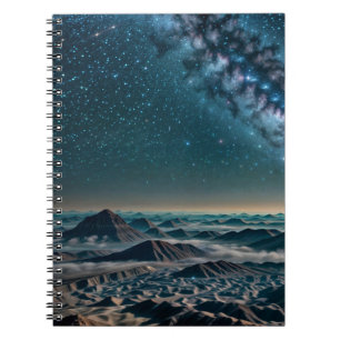 Cuaderno Galaxia de la Vía Láctea sobre montañas del desier