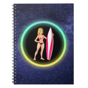 Cuaderno Galaxia del Chica adolescente de la surfista rubia