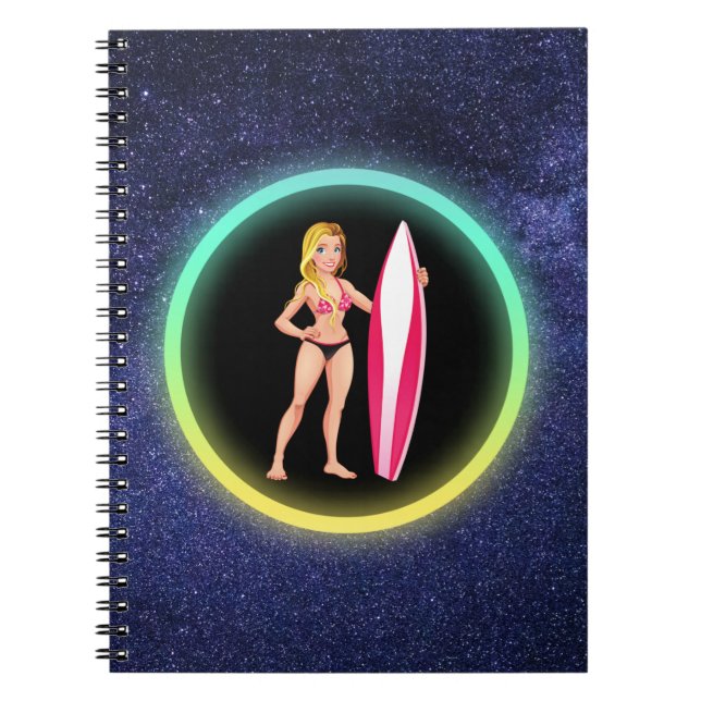 Cuaderno Galaxia del Chica adolescente de la surfista rubia (Frente)