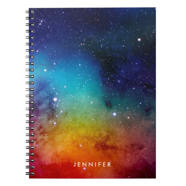 Cuaderno Galaxia del espacio acuarela arco iris (Frente)