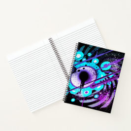 Cuaderno Galaxia en espiral con tinta neón (cian y púrpura)