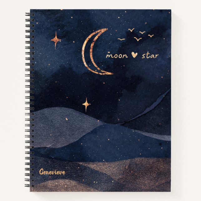Cuaderno Galaxia nocturna púrpura estrellada personalizada (Anverso)