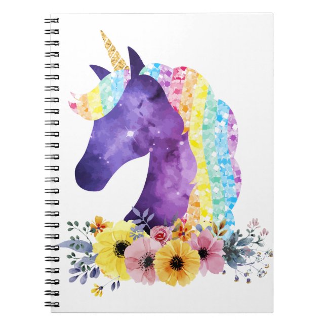 Cuaderno Galaxia unicornio con flores (Frente)