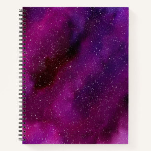 Cuaderno Galaxias en acuarela púrpura rosa