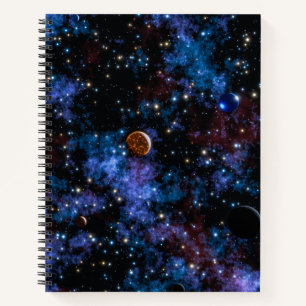 Cuaderno Galaxias, estrellas y planetas coloridos de noche