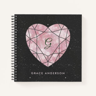 Cuaderno Galaxy Heart Monograma geométrico Rubor y negro