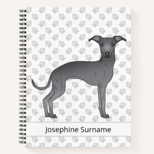 Cuaderno Galgo Italiano Azul Perro Adorable Con Texto Perso