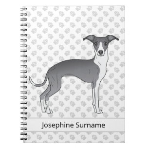 Cuaderno Galgo Italiano Azul y Blanco con Texto Personaliza