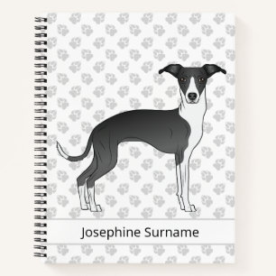 Cuaderno Galgo Italiano Blanco Y Negro Con Texto Personaliz