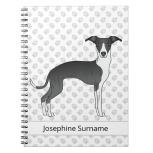 Cuaderno Galgo Italiano Blanco Y Negro Con Texto Personaliz